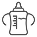 Bottle with a nipple line icon. Plastic feeding milk bottle for newborn outline style pictogram on white background Royalty Free Stock Photo