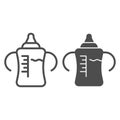 Bottle with a nipple line and solid icon. Plastic feeding milk bottle for newborn outline style pictogram on white Royalty Free Stock Photo