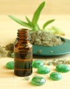 Bottle of oil, bath salts and stones Royalty Free Stock Photo