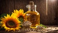 Bottle oil sunflower flower fresh wooden food