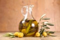 Bottle of olive oil and herbs Royalty Free Stock Photo