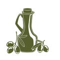 Bottle of olive oil and olive branches