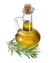 Bottle of olive oil and rosemary isolated on white background Royalty Free Stock Photo