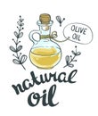 Bottle with olive oil. Vector isolated objects. Royalty Free Stock Photo