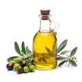 .Bottle olives oil with olives fruits. Ai generative. Illustration