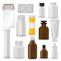 Bottle pack template mockup blank pharmaceutical blister of pills and capsules tube container for drugs clean plastic