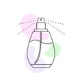 Bottle of Perfume. Cosmetic product. Vector black Outline on a white background. Apply the Fragrance to your skin. Royalty Free Stock Photo