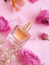 bottle perfume flower glamor product fragrance luxury on a colored background aromatherapy springtime