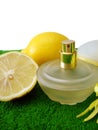 Bottle of perfume with lemon