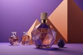 A bottle of perfume next to two bottles of perfume. Generative AI image. Royalty Free Stock Photo