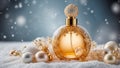 bottle of perfume in the snow luxury creative , aroma great concept