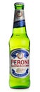 Bottle of Peroni Pilsener beer on white Royalty Free Stock Photo