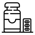 Bottle of pills and blister icon, outline style Royalty Free Stock Photo