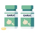 Bottle of pills, garlic supplement Royalty Free Stock Photo