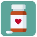 Bottle of pills with heart illustration