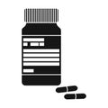 Bottle with pills of insulin.Pills for diabetes.Medications diabetic.Diabetes single icon in black style vector symbol