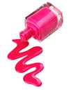 Bottle of pink nail polish with enamel drop