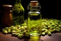 Bottle of Pistachio Bliss: A blissful composition featuring a bottle filled with the green essence of pistachios against
