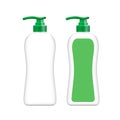 Bottle plastic and green label, packaging liquid shower soap hygiene, mock-up bottle soap gel, bottle body soap gel or shampoo