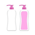 Bottle plastic and pink label, packaging liquid shower soap hygiene, mock-up bottle soap gel, bottle body soap gel or shampoo
