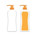 Bottle plastic and orange label, packaging liquid shower soap hygiene, mock-up bottle soap gel, bottle body soap gel or shampoo Royalty Free Stock Photo