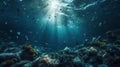 bottle Plastic Pollution In Ocean - Underwater Shine With garbage Floating On Sea - Environmental Problem, generative ai Royalty Free Stock Photo