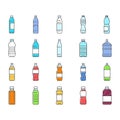 bottle plastic water drink empty icons set vector