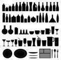 Bottle, plate, glass and cup collection - silhouette