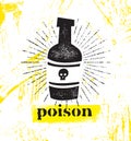 Bottle With Poison And Skull On It. Grunge Illustration On Stained Texture Background.