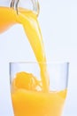 Bottle pouring Orange juice over glass