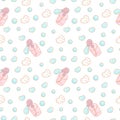 Bottle liquid soap into a heart shaped bubble seamless pattern Gift Wrap wallpaper background Royalty Free Stock Photo