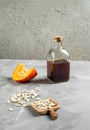A bottle of pumpkin seed oil Royalty Free Stock Photo