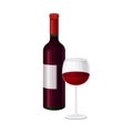 Bottle of Red Italian Wine with Full Glass Standing Nearby Vector Illustration