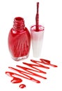 Bottle of red nail polish with enamel drop samples Royalty Free Stock Photo