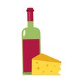 A bottle of red wine and cheese on a white background for use in a clip art or web design Royalty Free Stock Photo