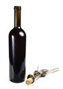 Bottle with red wine and cork-screw Royalty Free Stock Photo