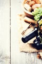 Bottle of red wine with fresh grape Royalty Free Stock Photo