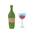 Bottle of red wine and glass cartoon vector Illustration Royalty Free Stock Photo