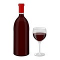 Bottle of red wine and glass. Object on a white background. Isolated object on a white background. Cartoon style. Object for Royalty Free Stock Photo