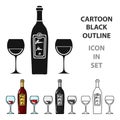 Bottle of red wine with glasses icon in cartoon style isolated on white background. Restaurant symbol stock vector Royalty Free Stock Photo