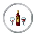 Bottle of red wine with glasses icon in cartoon style isolated on white background. Restaurant symbol stock vector Royalty Free Stock Photo