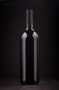 Bottle of red wine mock up on elegant dark black wooden background, vertical. Royalty Free Stock Photo