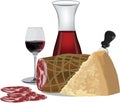 Bottle of red wine with pork sausage cup Royalty Free Stock Photo