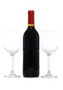 Bottle of red wine with two wine glasses Royalty Free Stock Photo