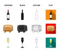 A bottle of red wine, a wine barrel, a glass of champagne, a bunch. Wine production set collection icons in cartoon Royalty Free Stock Photo