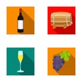 A bottle of red wine, a wine barrel, a glass of champagne, a bunch. Wine production set collection icons in flat style Royalty Free Stock Photo