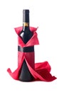 Bottle of red wine wrapped in crepe paper isolated on a white background Royalty Free Stock Photo