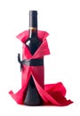 Bottle of red wine wrapped in crepe paper isolated on a white background Royalty Free Stock Photo