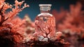 Intricate Symbolist Glass Bottle With Pink Corals In Miniature Diorama Style