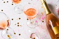 Bottle of rose sparkling wine on grey background Royalty Free Stock Photo